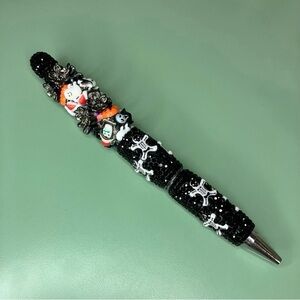 Halloween Handmade Beaded Pen with Skeleton Rhinestone Design